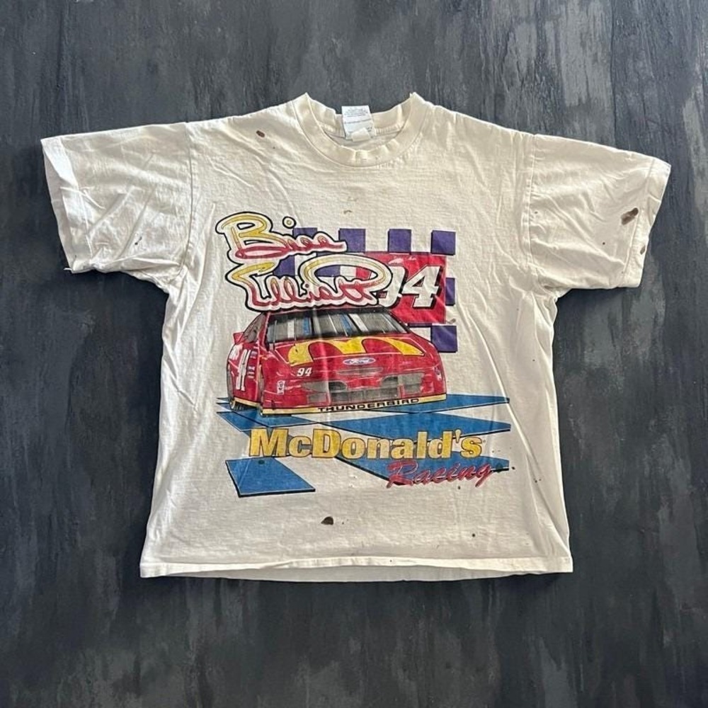 Vintage Bill Elliot Nascar Shirt Mens XL White 1990s McDonalds